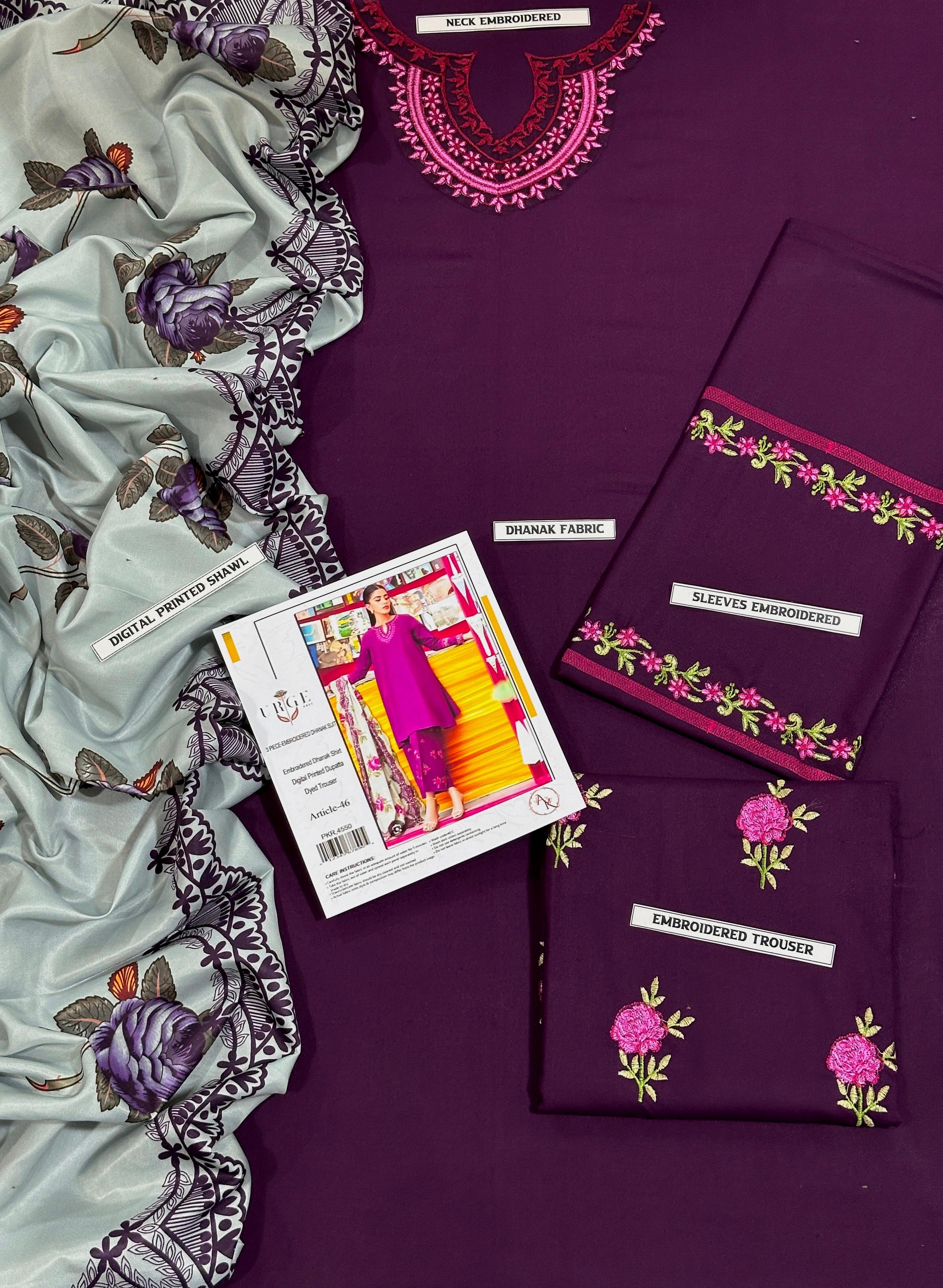 URGE CASUAL WEAR DHANAK EMBROIDERED 3 PIECE