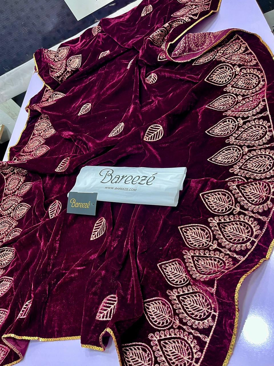 VELVET EMBROIDERED WOOL SHAWL